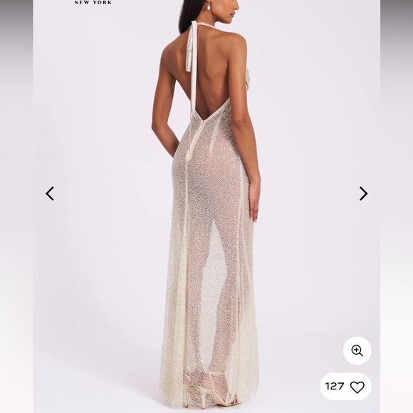 Zahya Lime Halter Backless Beaded Mesh Gown - Picture 3 of 7